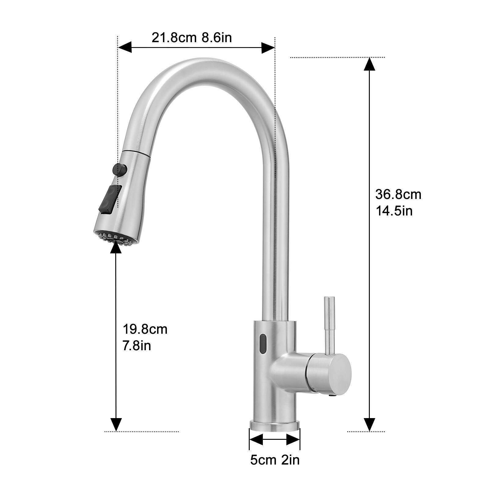 21.8cm 8.6in  
36.8cm 14.5in  
19.8cm 7.8in  
5cm 2in