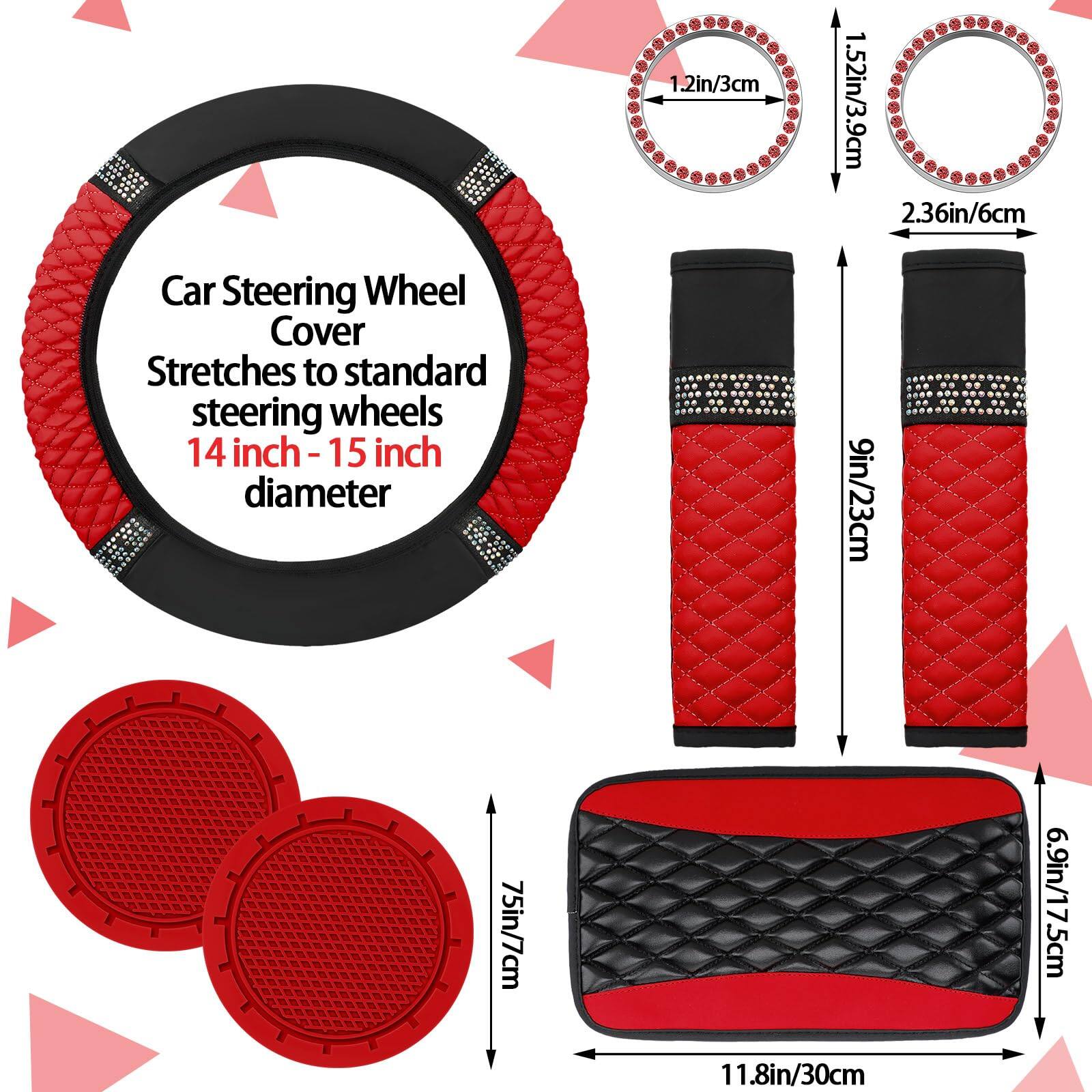 Car Steering Wheel Cover  
Stretches to standard steering wheels 14 inch - 15 inch diameter  

- 1.2in/3cm  
- 1.52in/3.9cm  
- 2.36in/6cm  
- 9in/23cm  
- 7.5in/7cm  
- 11.8in/30cm  
- 6.9in/17.5cm