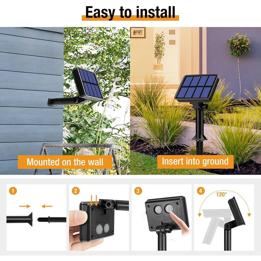 Easy to install

Mounted on the wall

Insert into ground

1

2

3

4

120°