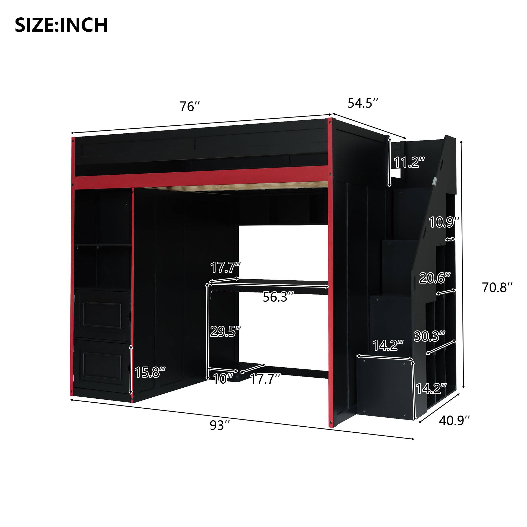 SIZE: INCH  
76" 54.5" 11.2" 10.9" 17.7" 56.3" 20.6" 70.8" 29.5" 30.3" 14.2" 15.8" 100 17.7" 14.2" 93" 40.9"