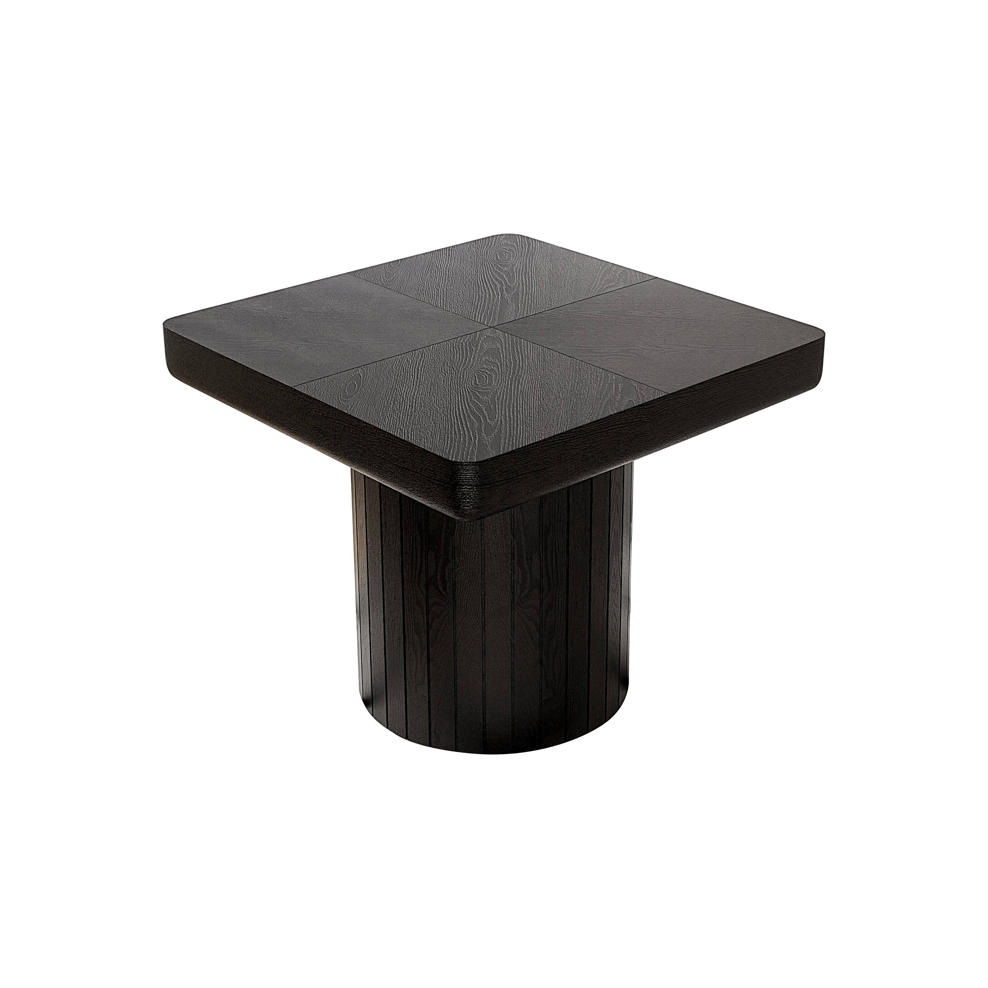 Alt View 6. Loheer - Loheer Modern Black Square End Table Solid Wood Veneer Side Table with Cylindrical Base for Living Room 23.6 Inch - Black.