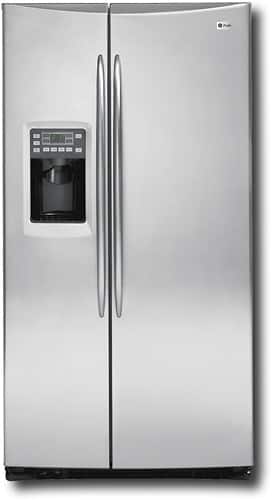 Front Standard. GE - 25.6 Cu. Ft. Side-By-Side Refrigerator with Thru-the-Door Ice and Water - Stainless-Steel.