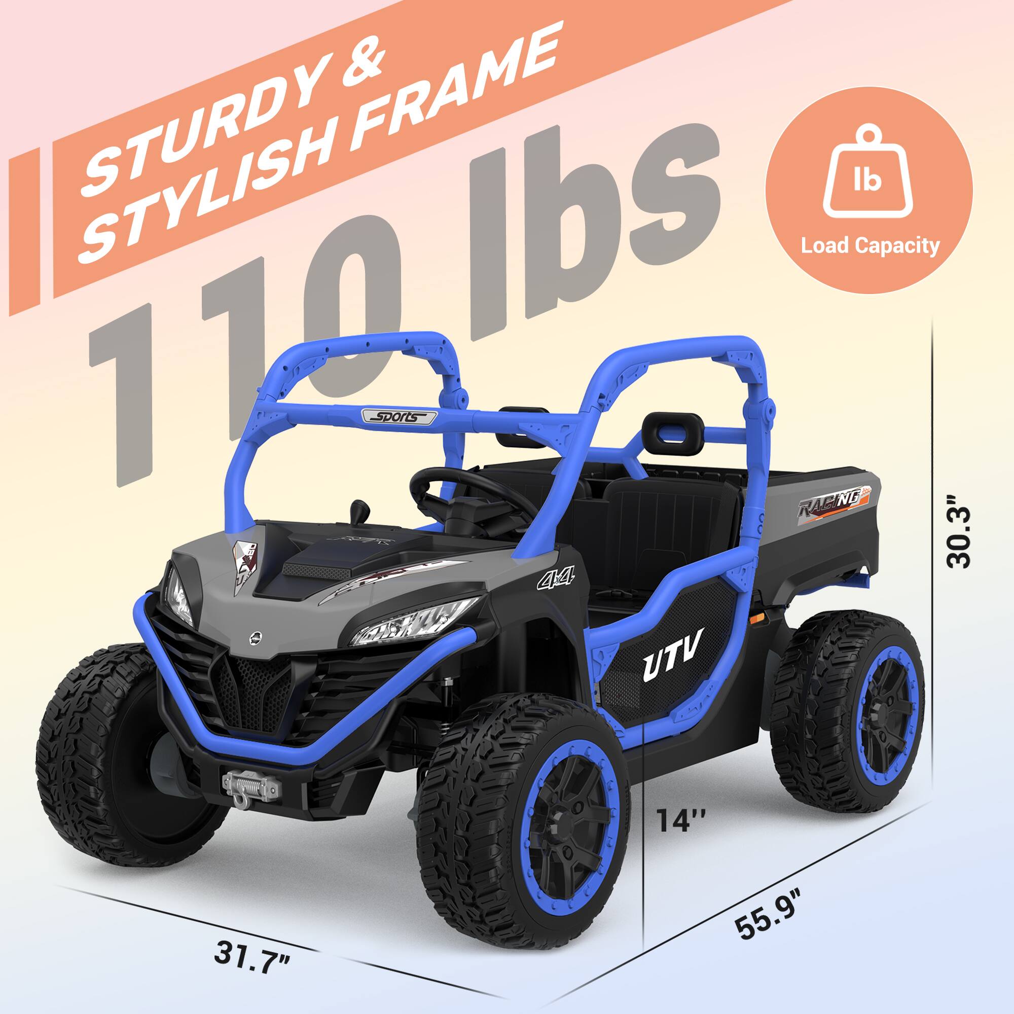 STURDY & STYLISH FRAME  
110 lbs  
Load Capacity  
30.3"  
31.7"  
14"  
55.9"