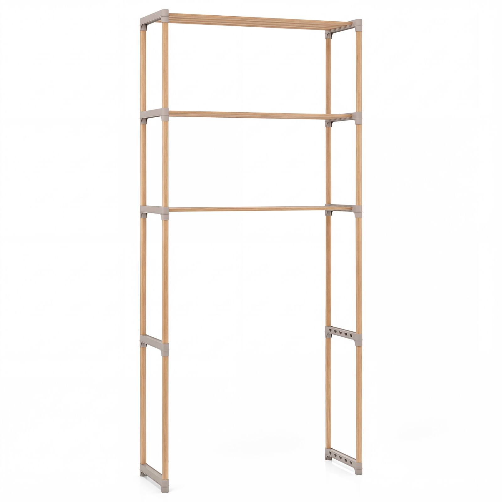Alt View 9. Gymax - Gymax Over The Toilet Storage Rack 3-Tier Pine Wood Bathroom Organizer w/ Open Shelves - Grey.