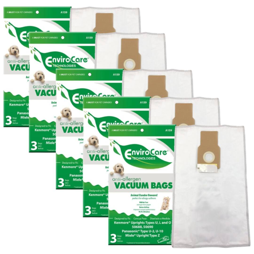 A MUST FOR PET OWNERS  
A159  
anti-allerg VACU  
EnviroCare TECHNOLOGIES  
A MUST FOR PET OWNERS  
A159  
anti-allerg VACU  
Designed to Fit  
Kenmore® Upright 50  
Panasonic® Type U-2, U-10  
Miele® Upright Type Z  
3 Bags  
anti-allergen VACUUM BAGS  
Animal Dander Beware!  
perfect for allergy sufferers  
Kenmore® Uprights Types U, L and O  
Panasonic® Type U-2, U-10  
Miele® Upright Type Z  
3 Bags  
Designed to Fit  
Kenmore® Upright 50  
Panasonic® Type U-2, U-10  
Miele® Upright Type Z  
3 Bags  
Designed to Fit  
Kenmore® Upright 50  
Panasonic® Type U-2, U-10  
Miele® Upright Type Z  
3 Bags  
Designed to Fit  
Kenmore® Upright 50  
Panasonic® Type U-2, U-10  
Miele® Upr