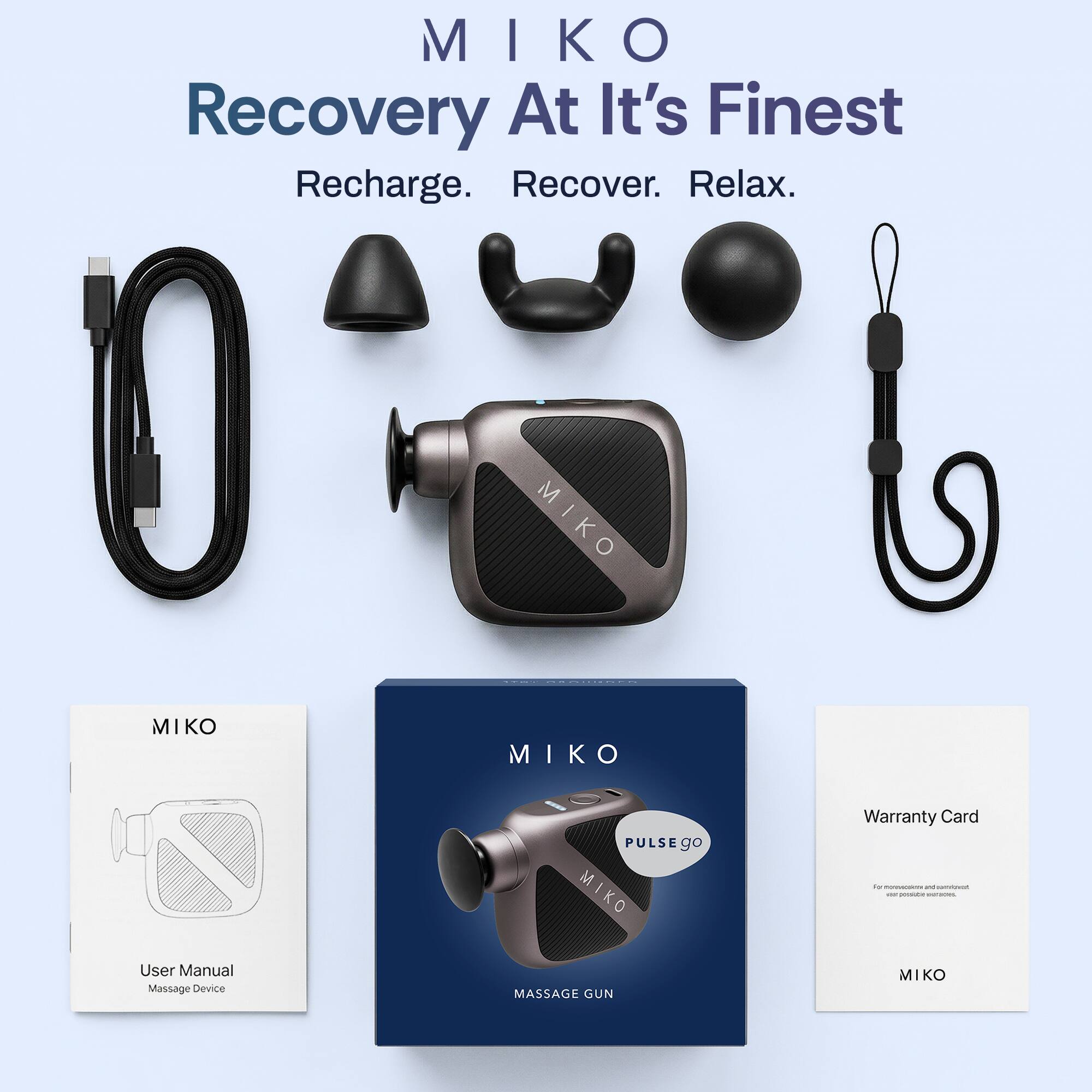 Miko Pulse Go Compact Massage Gun with Hands Free Strap and Quiet