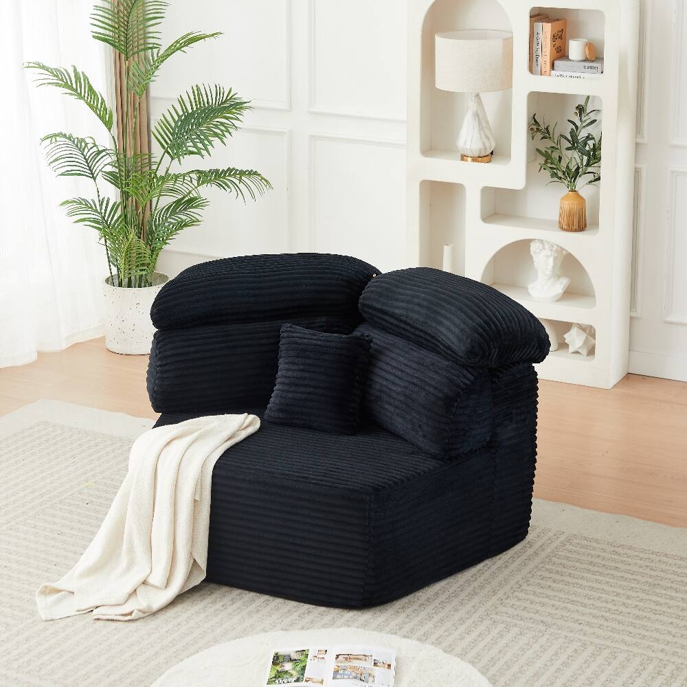 Front. Loheer - Loheer 53-Inch Modern Modular Sofa Single-Seater Lounge Chair Pentagonal Corduroy Sofa with Enveloping Pillow - Black.