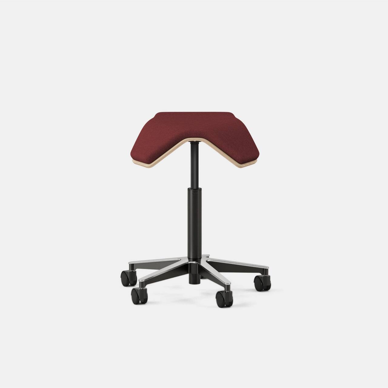 Angle. Branch Furniture - Branch Saddle Chair Plus – Rolling Ergonomic Stool for Healthy Posture with Birch Frame and Recycled Seat Fabric" - Brick / Wood.