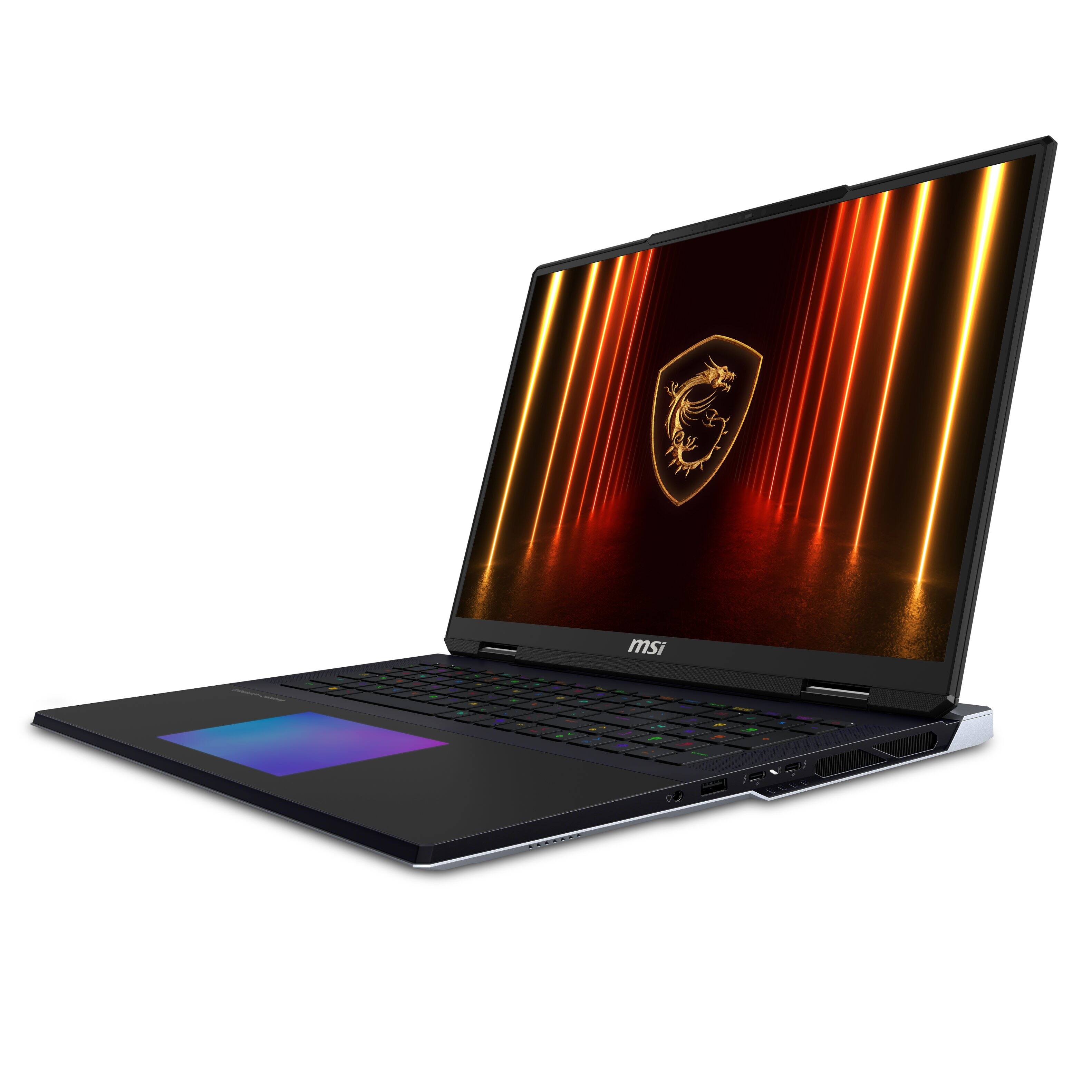 Left. MSI - TITAN 18 HX AI 18" 120Hz UHD+ Mini LED Gaming Laptop - Intel  Ultra 9-285HX - GeForce RTX 5080 - 64GB Memory - 4TBSSD - Core Black.