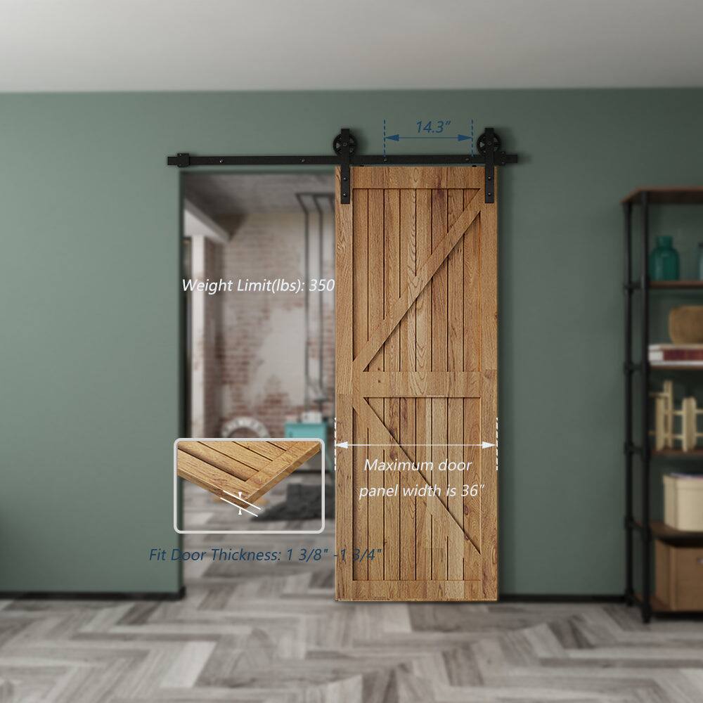 14.3"  
Weight Limit(lbs): 350  
Maximum door panel width is 36"  
Fit Door Thickness: 1 3/8" - 1 3/4"