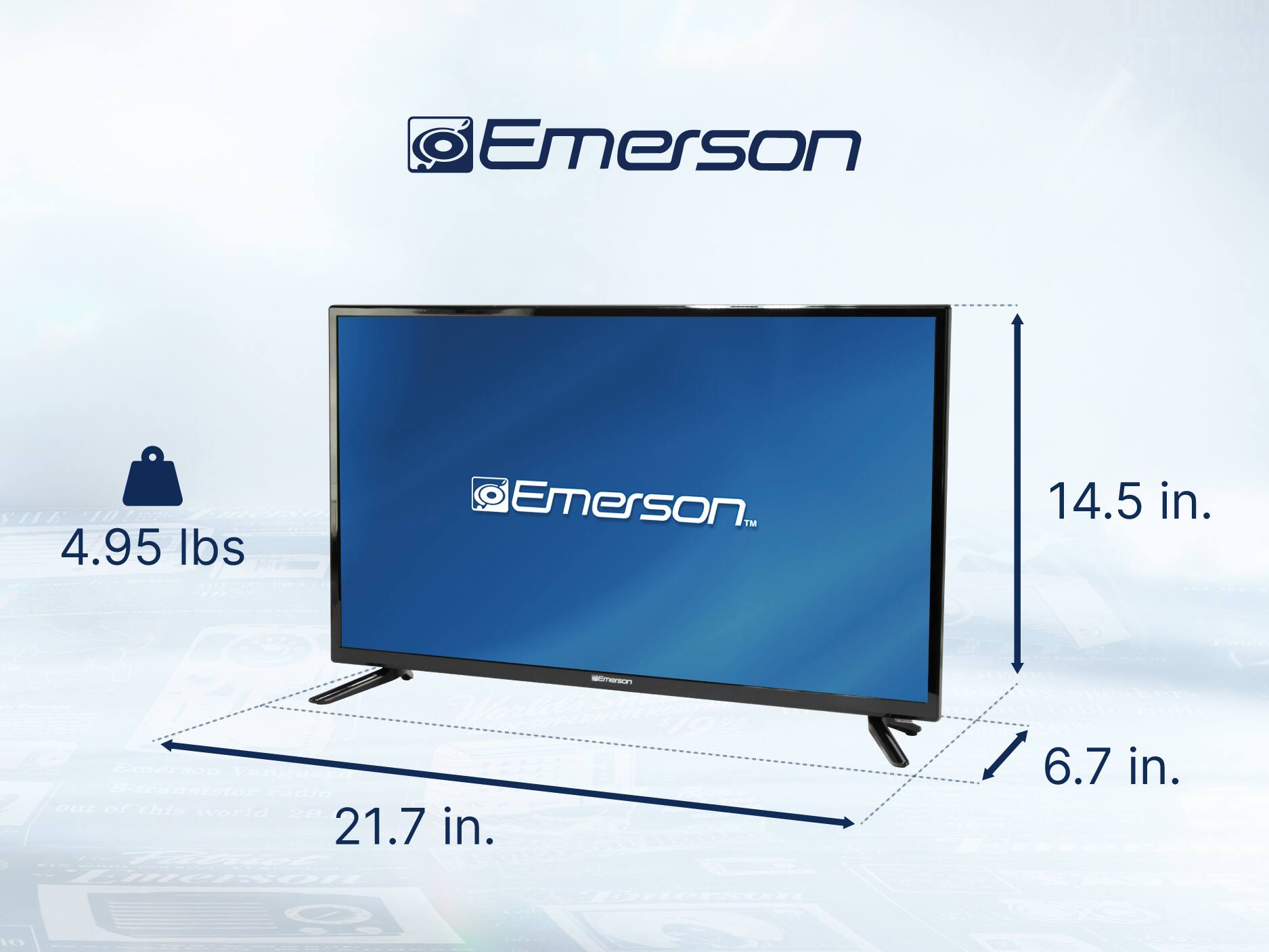 Emerson SIE 4.95 lbs
Emerson. 14.5 in.
21.7 in.
6.7 in.
