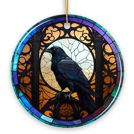 OrnamentallyYou - Stained Glass Creepy Dark Raven Ornament Horror and Elegance - Multi-colored