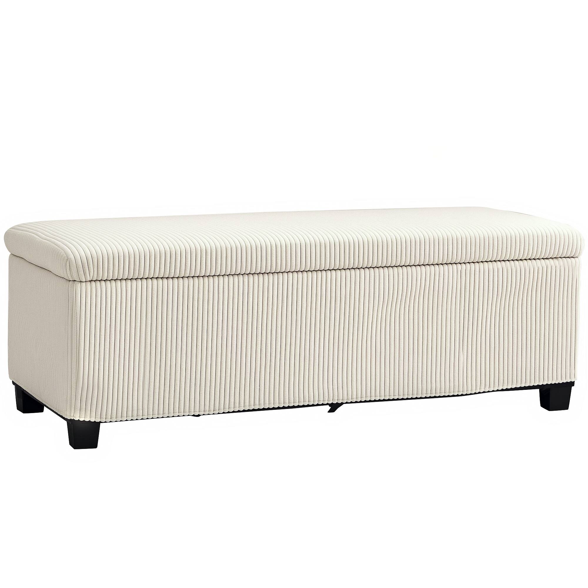 Alt View 1. Homcom - 44 Inches Storage Ottoman Bench, Foot Rest with Removable Lid, End of Bed Bench, Padded Seat, for Living Room, Bedroom - Beige.