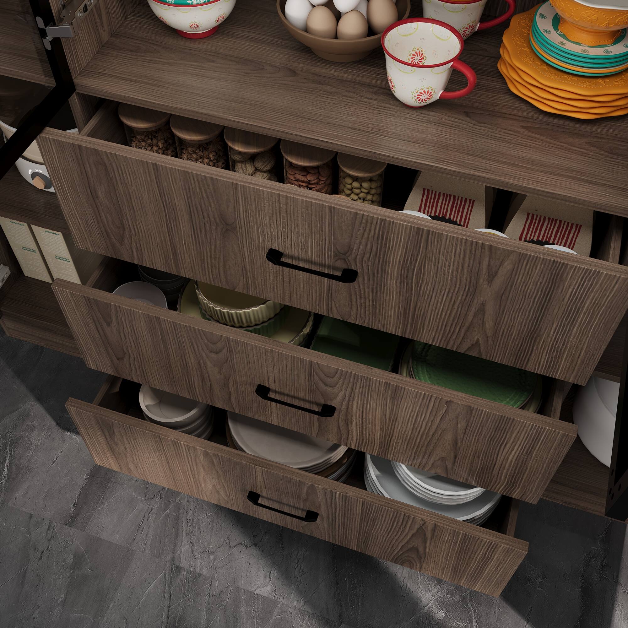 Alt View 7. FUFU & GAGA - FUFU&GAGA Glass - Door Display Cabinet Press - Open Silent Slides & Ambient Lighting for Sophisticated Showcasing - Brown.