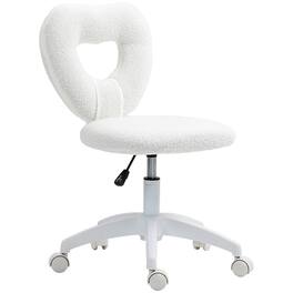 Anysun - Cozy Teddy Fleece Fabric Heart-Back Design Armless Computer Desk Chair with Swivel Wheels - White