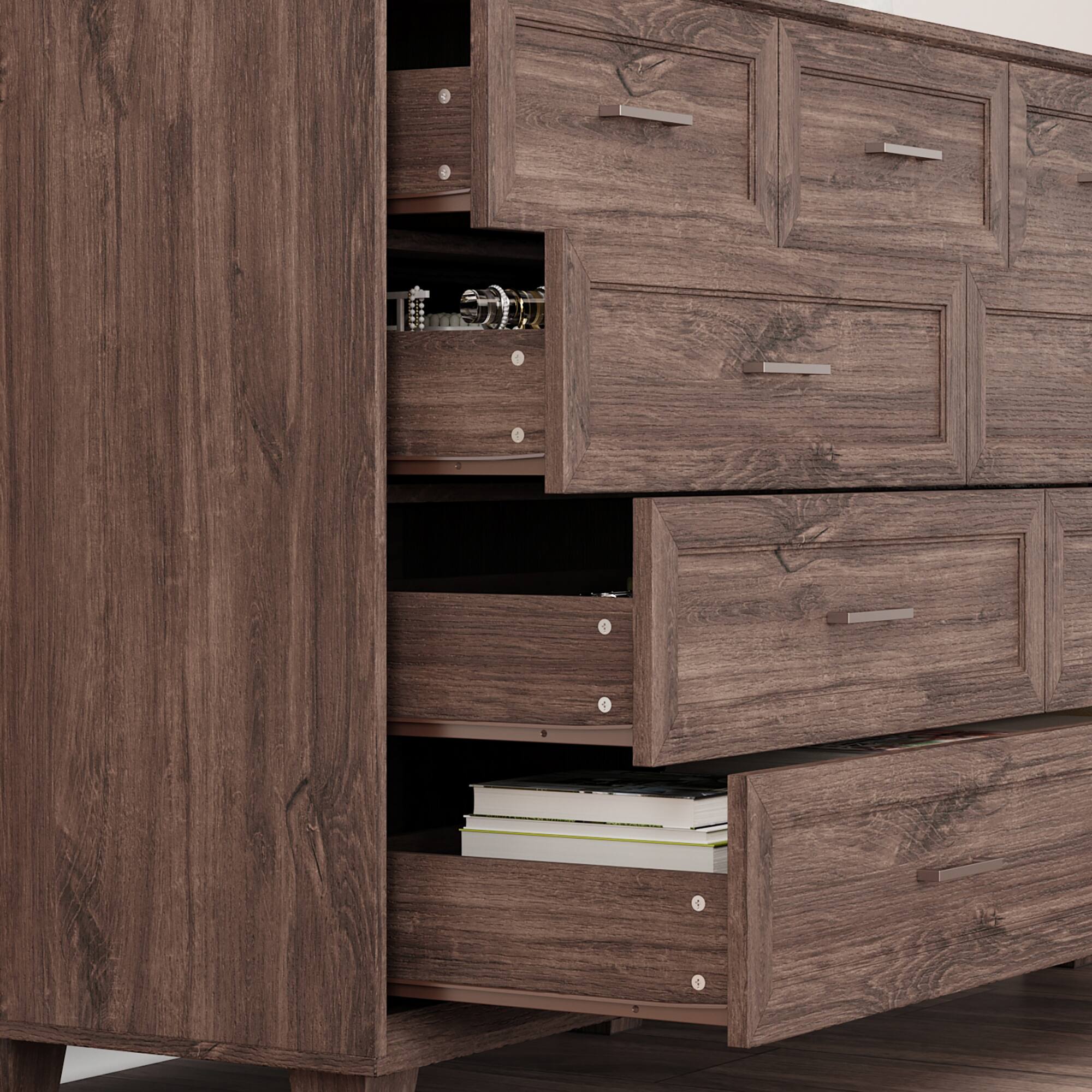 Alt View 2. Famapy - Famapy 9 - Drawer Horizontal Dresser: Retro - Inspired, Wood - Grain Organizer - Brown.