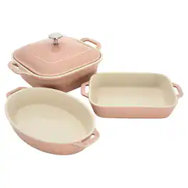 Staub - Ceramic 4-pc Baking Pans Set, Casserole Dish with Lid, Brownie Pan - Light Pink
