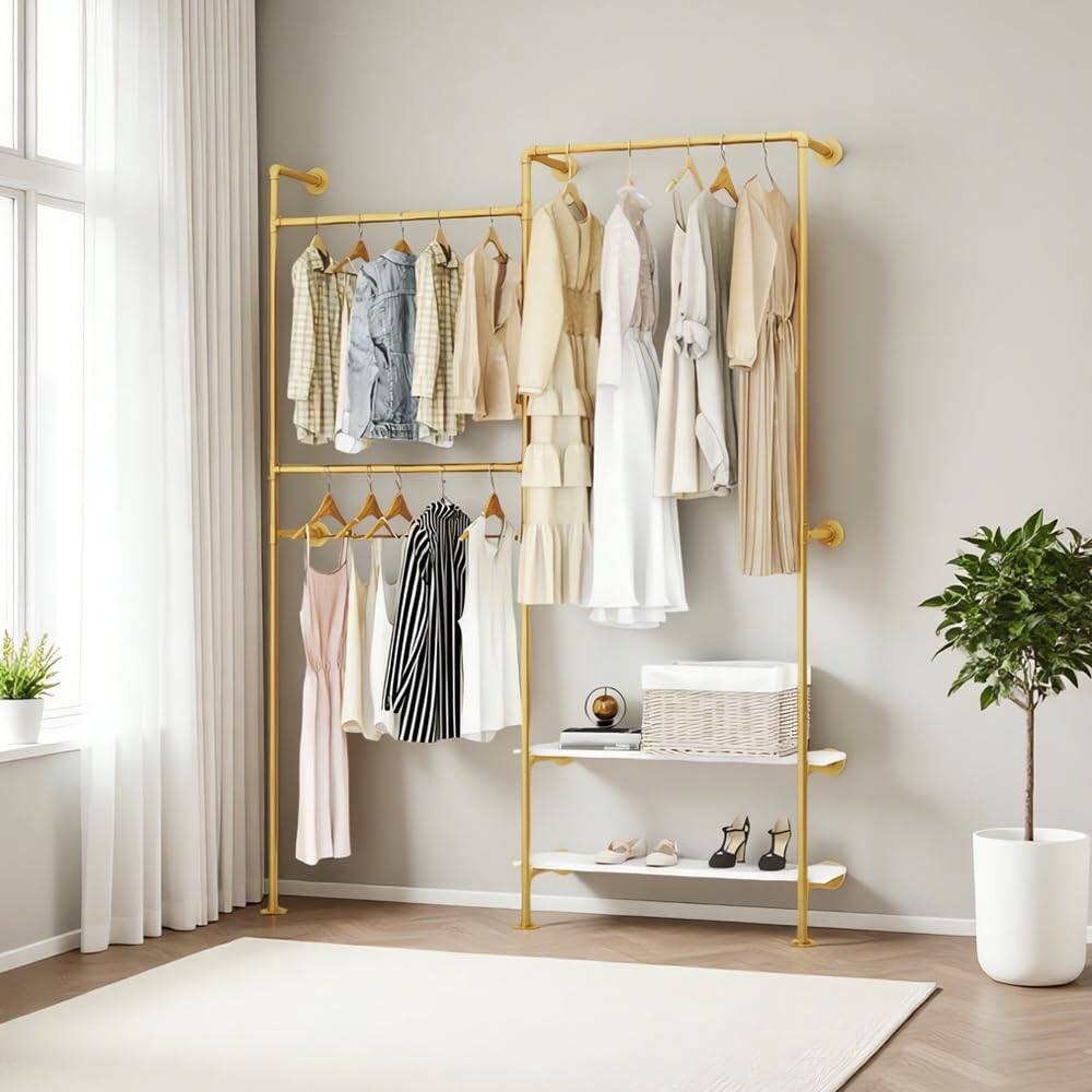 Cedar Assembly Industrial Pipe Wall mounted Clothing Rack With Double ...