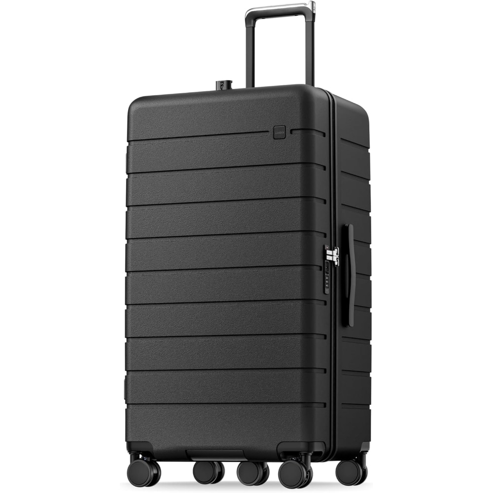 LUGGEX - 30 Inch Polycarbonate Hardside Large Checked Luggage with 5 Spinner Wheels & Shock-Absorbing Wheels - EX-Enhance - Black