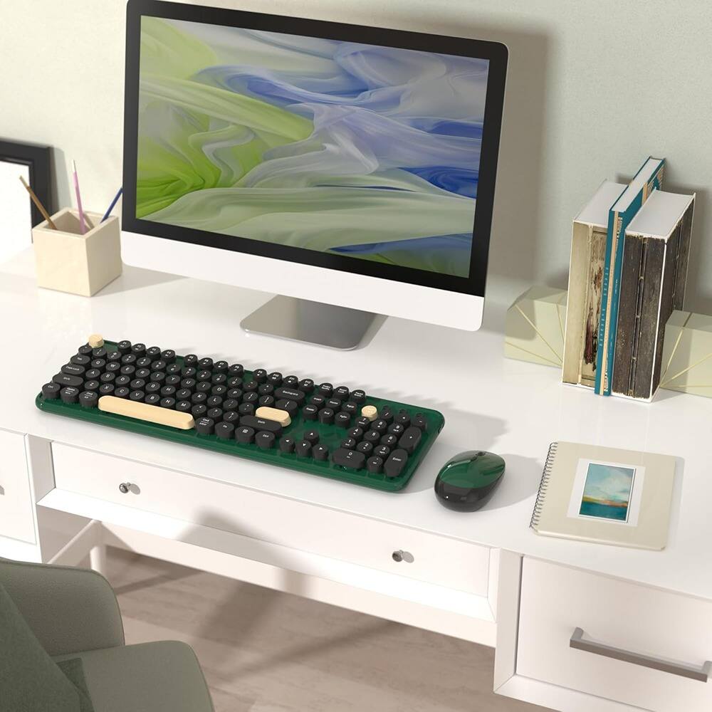 Angle. MOSZAR LLC - Colorful Wireless Computer Keyboards Mouse Combos, - Green.