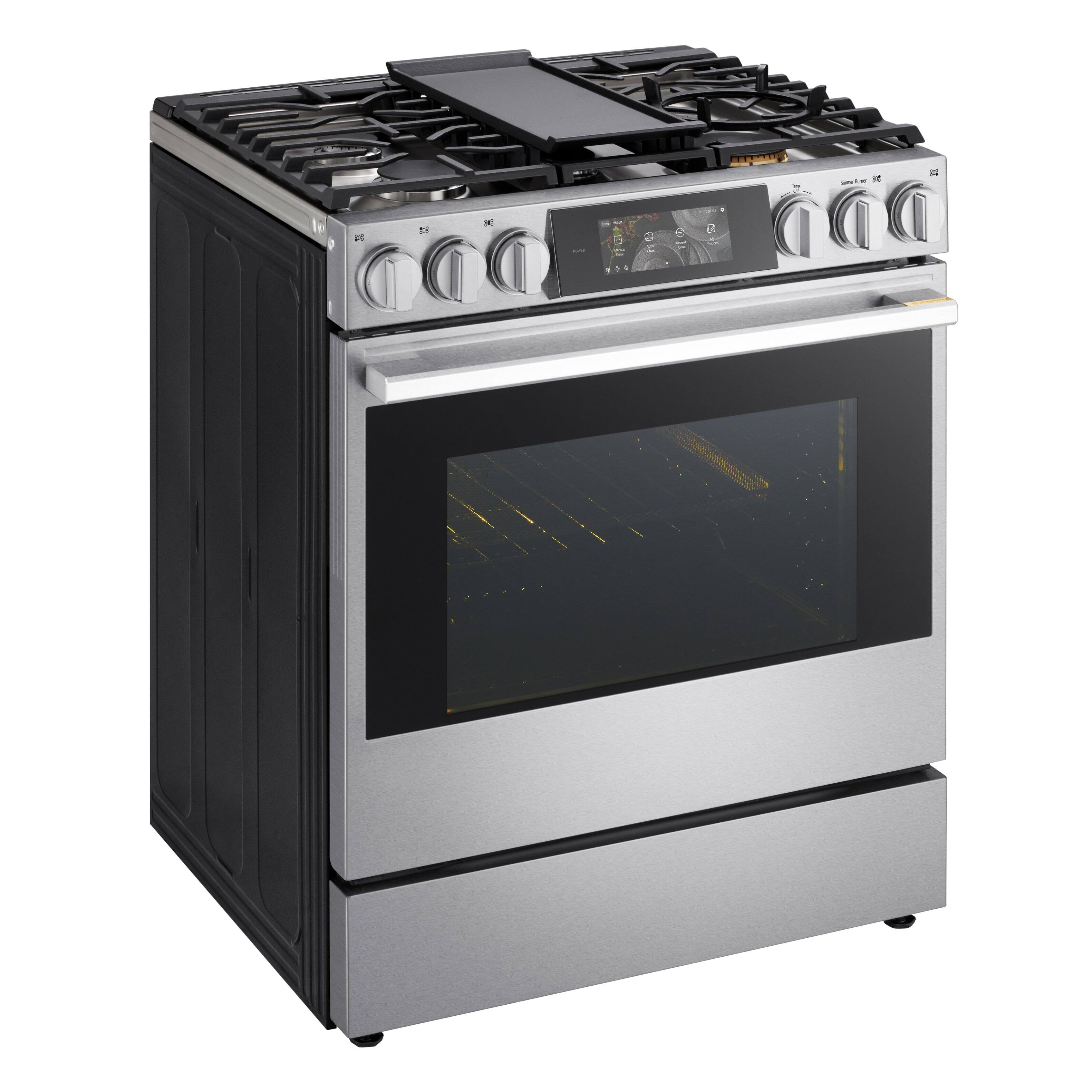 Alt View 8. LG - SIGNATURE 6.3 Cu. Ft. Slide-In Gas True Convection Range with EasyClean, Color LCD Display and Smart AI Gourmet Camera - PrintProof Stainless Steel.