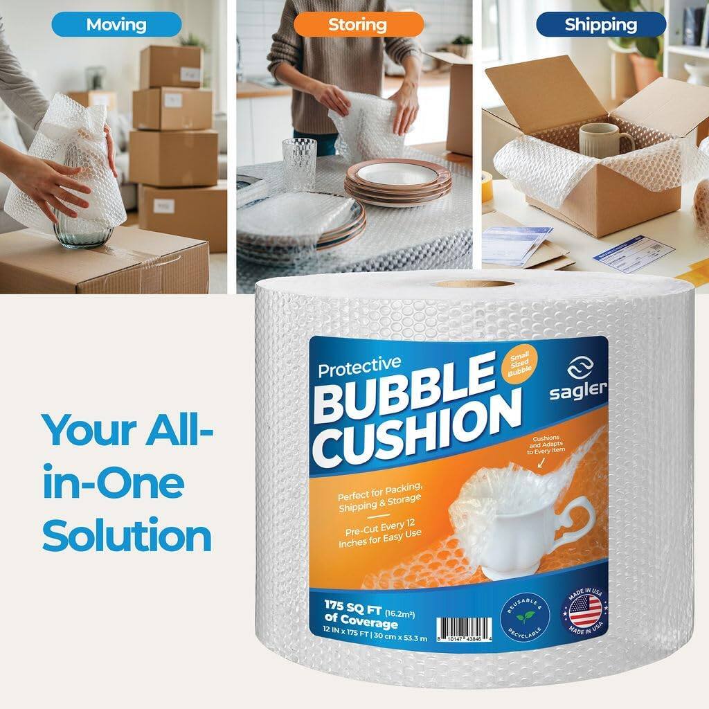 Your All-in-One Solution

Protective BUBBLE CUSHION

Perfect for Packing, Shipping & Storage
Pre-Cut Every 12 Inches for Easy Use

175 SQ FT (16.2m²) Coverage
12 IN x 175 FT (30 cm x 53.3 m)

Reusable & Recyclable

MADE IN USA

Moving
Storing
Shipping