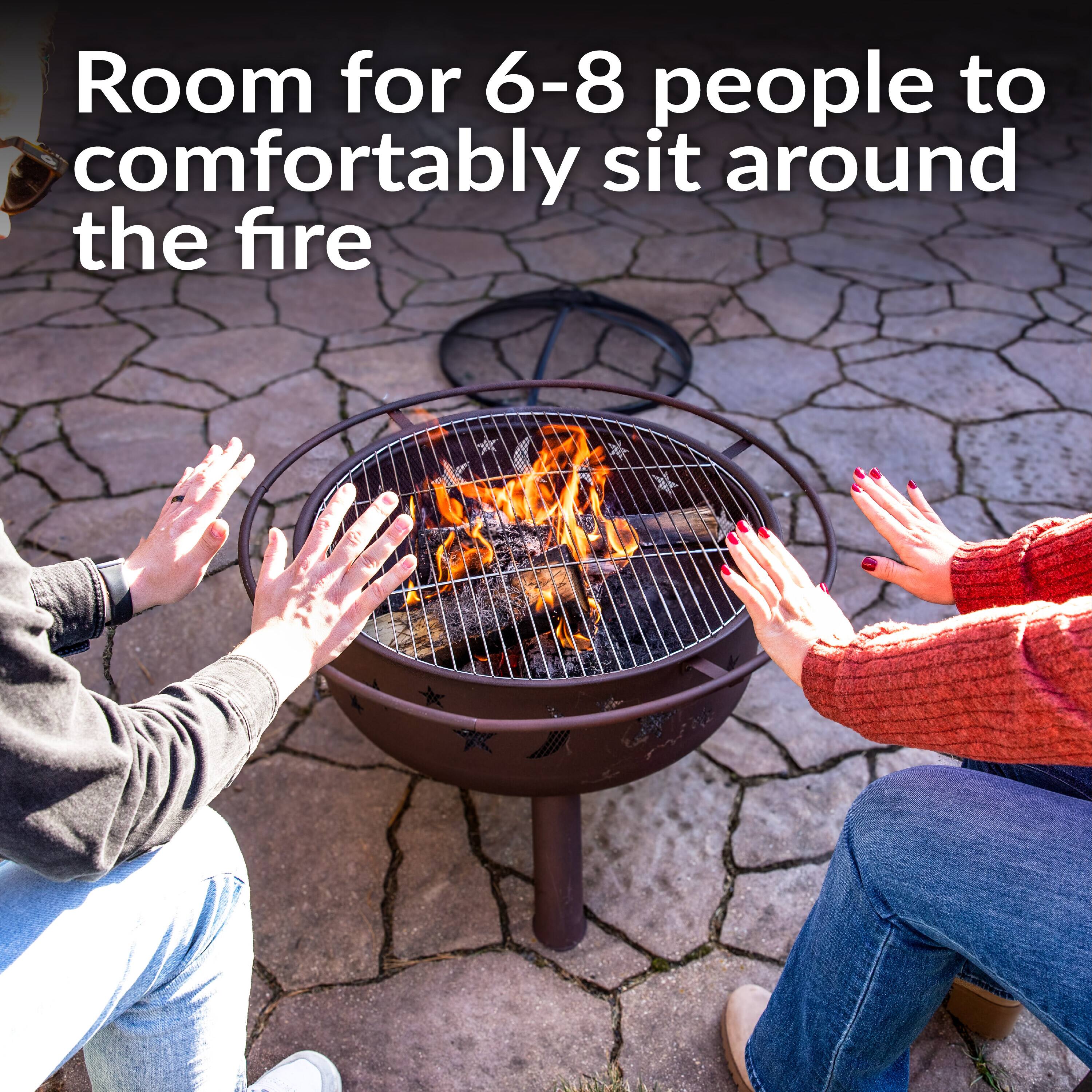 Room for 6-8 people to comfortably sit around the fire