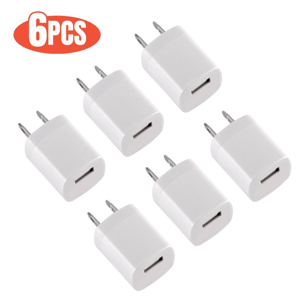 Qixxronics - 6pcs Universal USB Wall Charger Power Adapter for Phone 7 / 8 / X / Xs / Xs Max / 11 / 11 Pro Max, Galaxy S8/S9/S10, LG - White