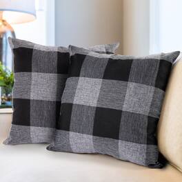 Zulay Kitchen - Zulay Home Pack of 2 Buffalo Plaid Throw Pillow Covers 18 x 18 Inches - Black n Gray