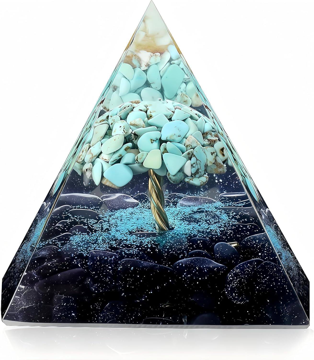 Front. Alchemy Casas - Natural Peridot Amethyst Orgone Pyramid for Meditation Chakra Reiki Luck - Blue-3.