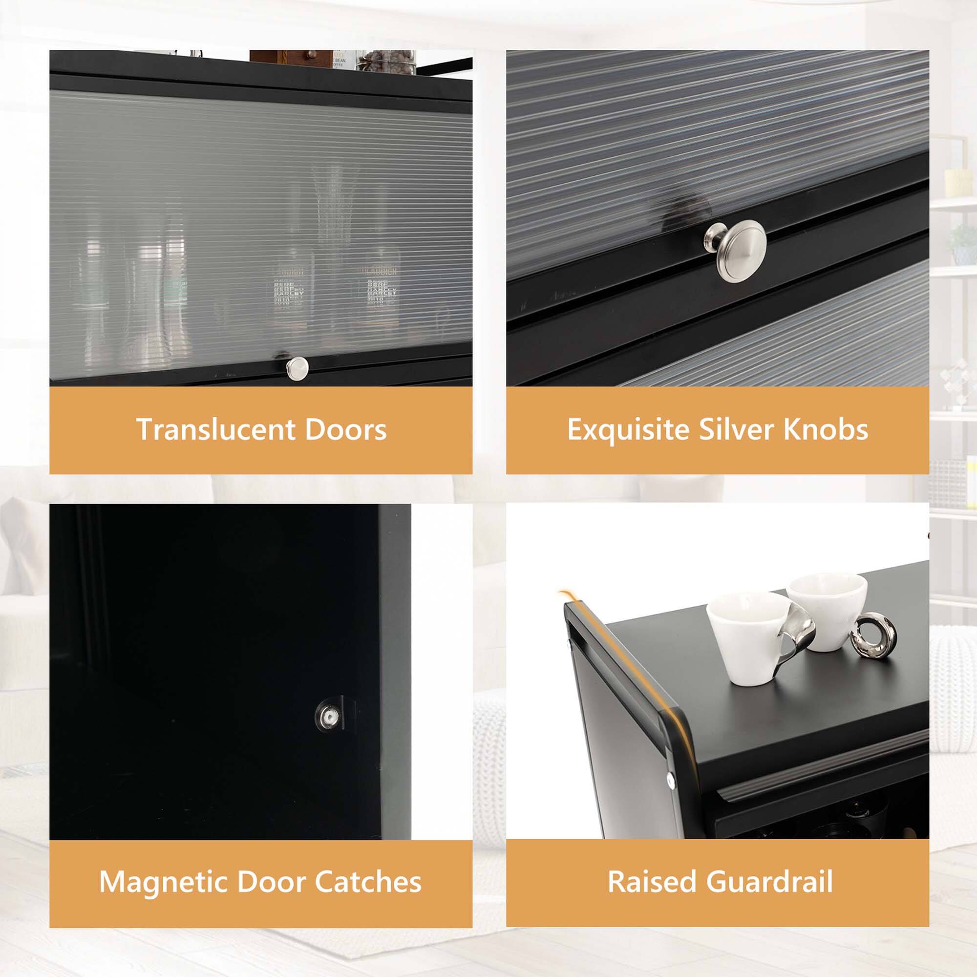 - Translucent Doors
- Exquisite Silver Knobs
- Magnetic Door Catches
- Raised Guardrail