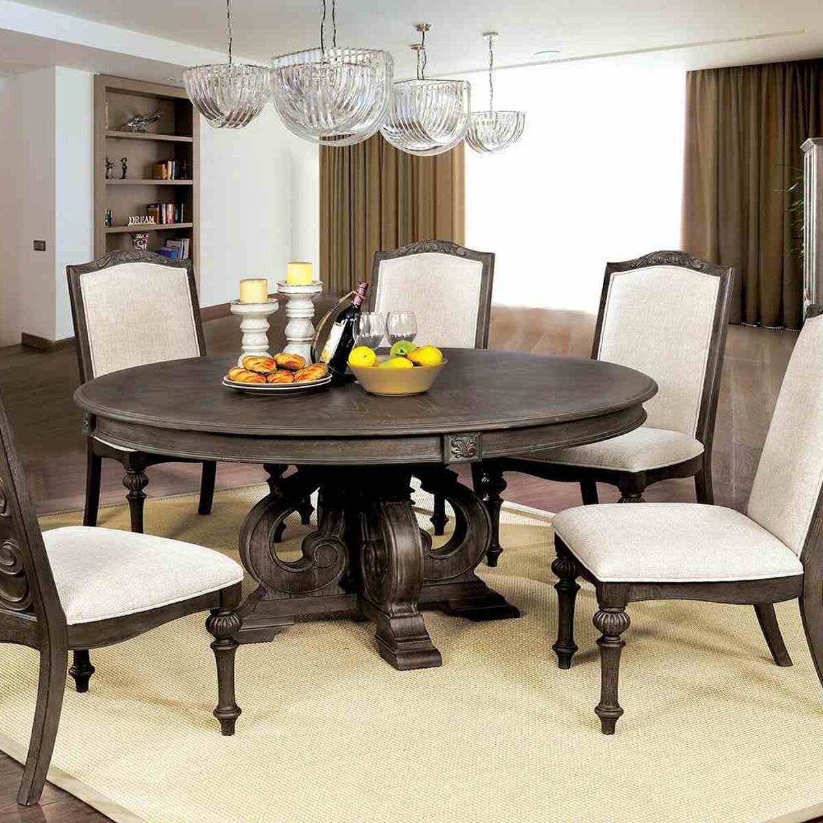 Loheer 60 inch Round Dining Table, Pedestal Base, Seats Six Rustic ...