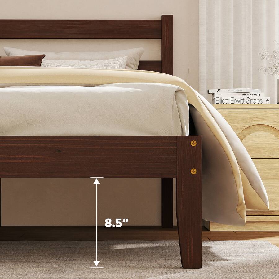 Bestier Solid Wood Farmhouse Platform Bed Frame with Headboard, No Box ...
