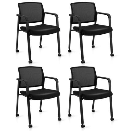 Front. Costway - Costway Conference Chairs Set of 4 Stackable Office Guest Mesh Chair Waiting Room Wheels - Black.