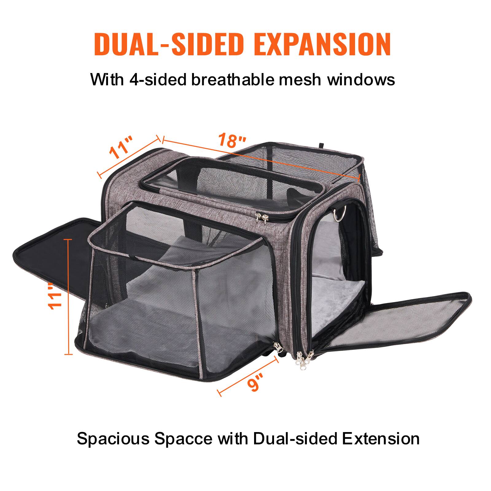 DUAL-SIDED EXPANSION  
With 4-sided breathable mesh windows  

11"  
18"  
11"  
9"  

Spacious Space with Dual-sided Extension