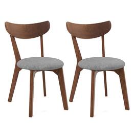 Costway - Set of 2 Dining Chair Upholstered Curved Back Side Chair with Solid Wooden Legs - Walnut
