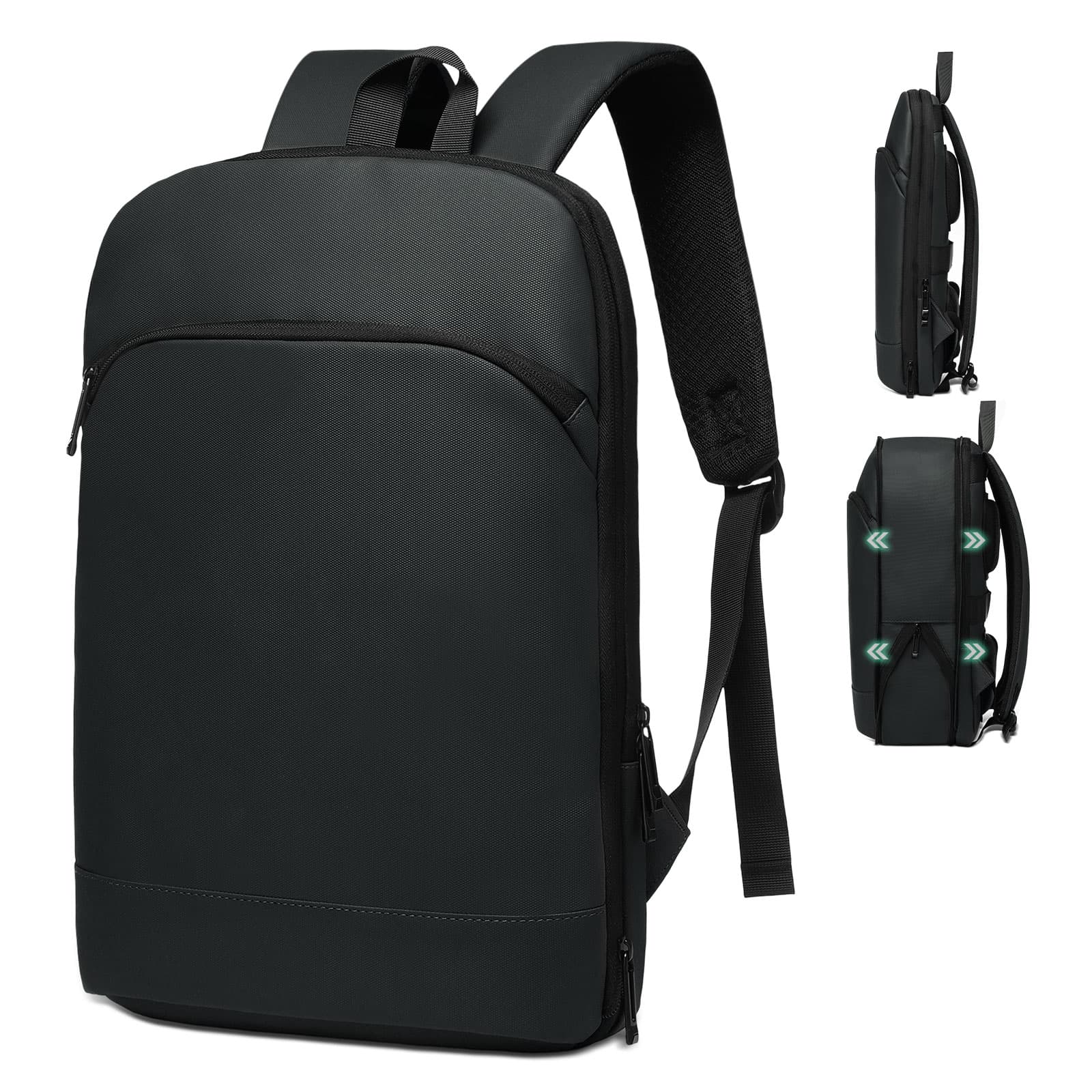 Unique Bargains - Slim Expandable Business Backpack for Men, 16" Laptop Compartment, TSA 15L-25L, Lightweight Work Office - Black