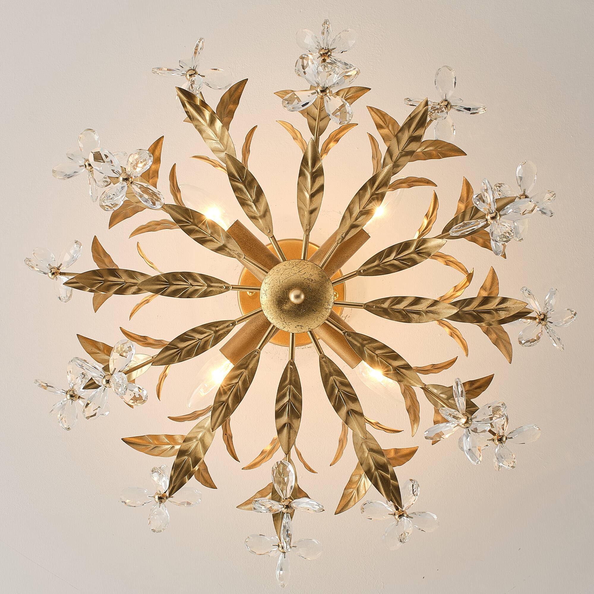 Alt View 4. Vaczon - 4-Light 23.6-Inch Dimmable Floral Crystal Semi-Flush Mount Ceiling Light for Bedroom, Hallway and Dining Room - Gold.