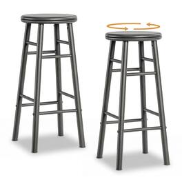Gymax - 29'' Swivel Bar Stools Set of 2 w/Backless Design Footrests & Strong Crossbars - Gray