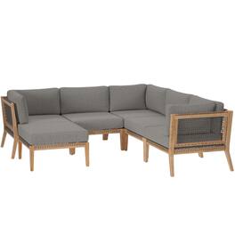 Clearwater 6-Piece Outdoor Patio Teak Wood Sectional Sofa by Modway - Gray Graphite