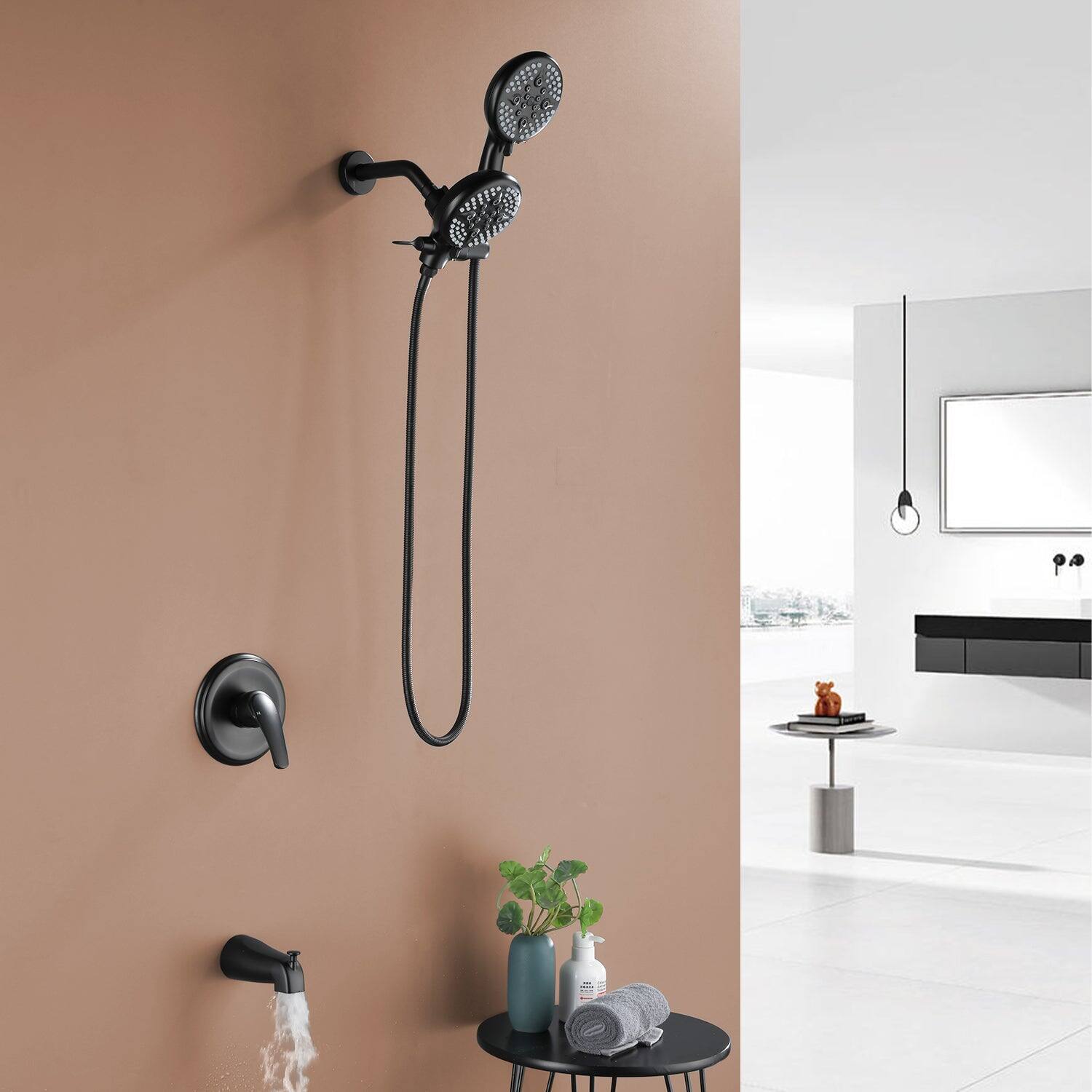 Alt View 5. Boyel Living - Matte Black Shower Set with Five Function Rain Shower and Handheld Shower and cUPC Pressure Balance Valve - Matte Black.