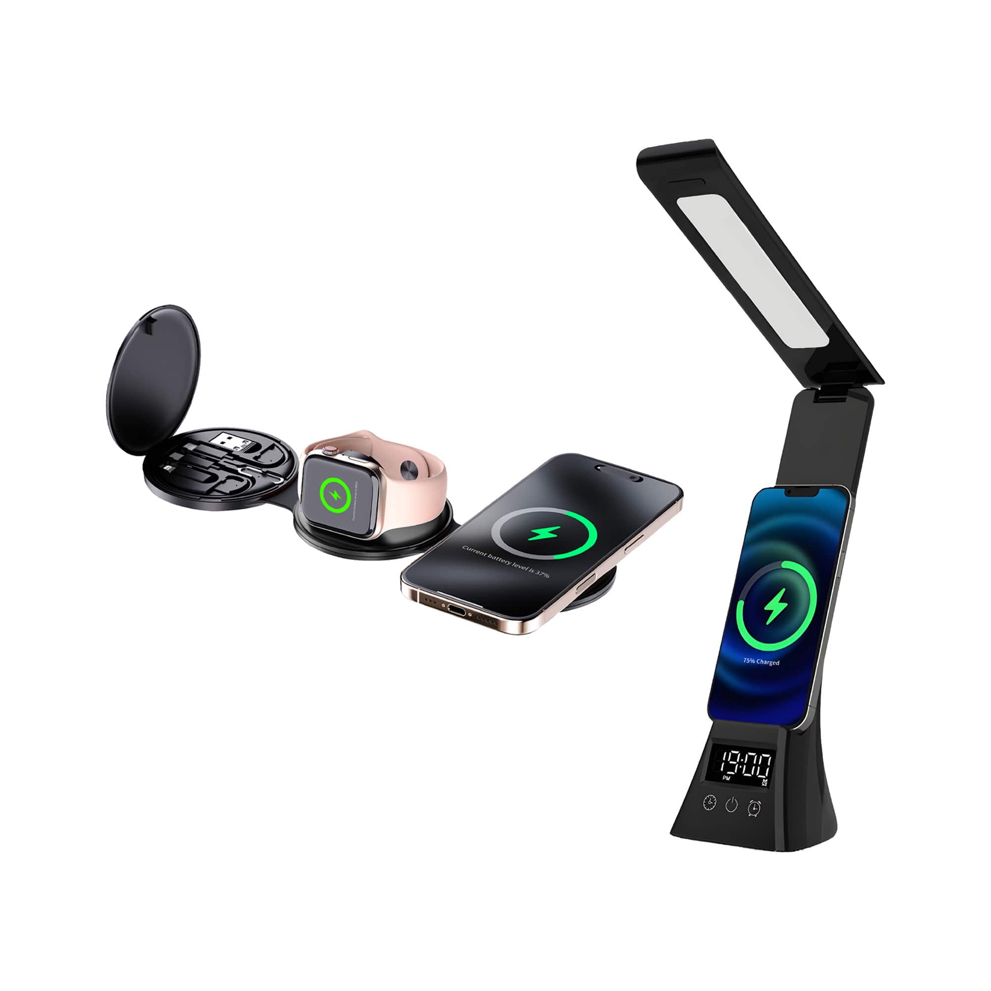 Pursonic - Smart Power & Productivity Bundle: 3-in-1 LED Desk Lamp & 5-in-1 Wireless Charging Station