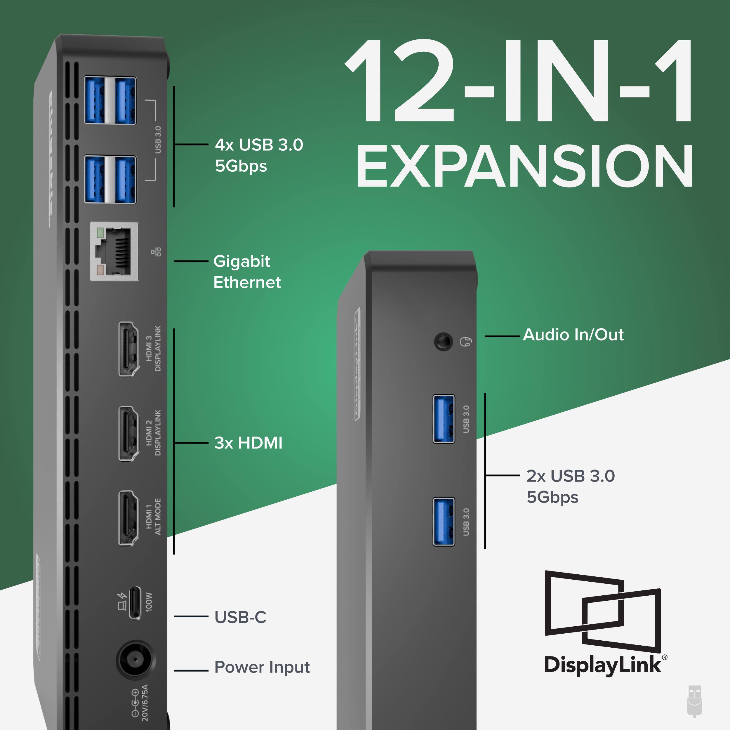 Plugable USB C Triple Display Docking Station with Laptop Charging