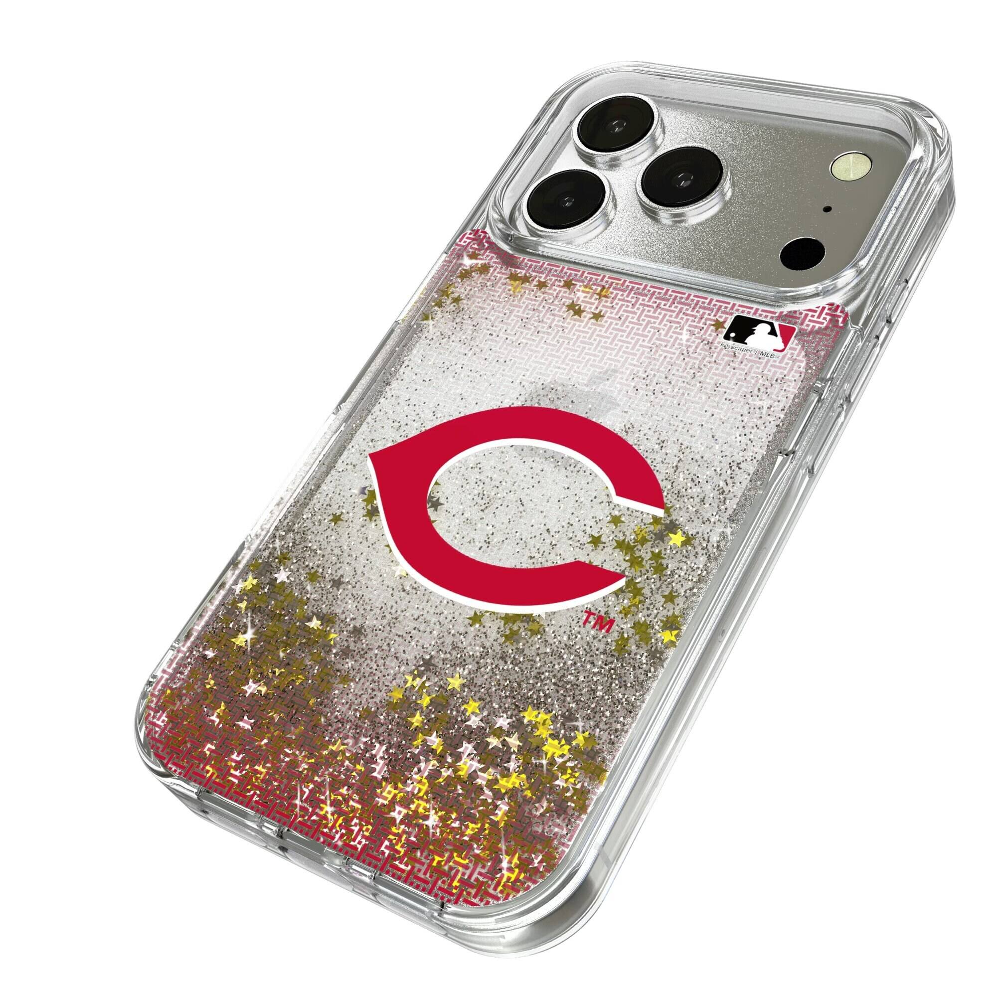 Alt View 1. Keyscaper - Cincinnati Reds Linen Logo iPhone Glitter Case - 14 Pro Max - Multicolor.