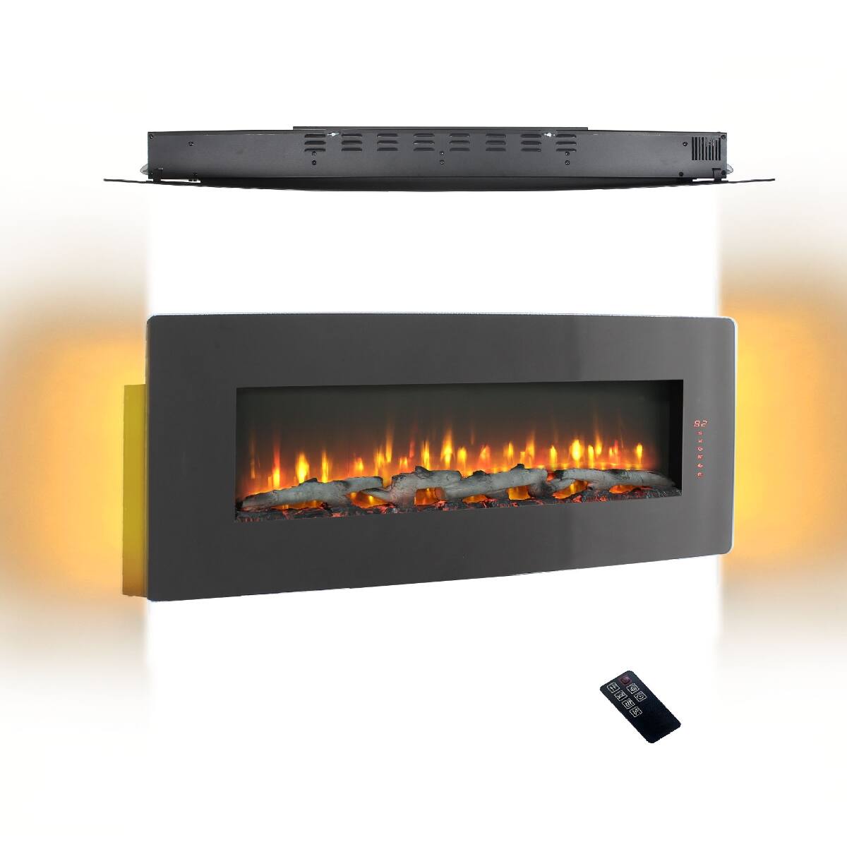 Back. Loheer - Loheer 48 inch curved electric fireplace Wall Mounted with Multi-Color Backlight - Antique Black.