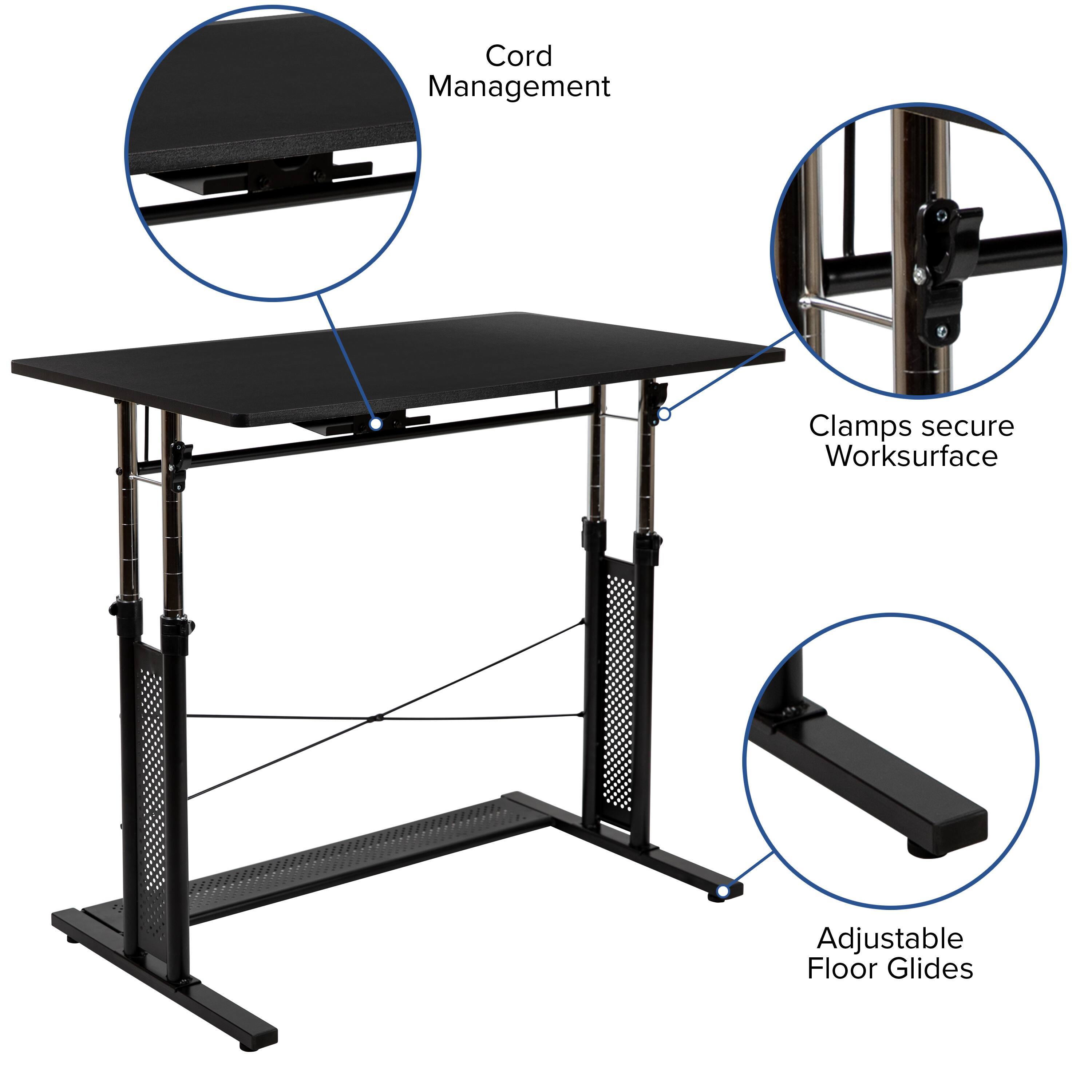 Cord Management Clamps secure Worksurface Adjustable Floor Glides