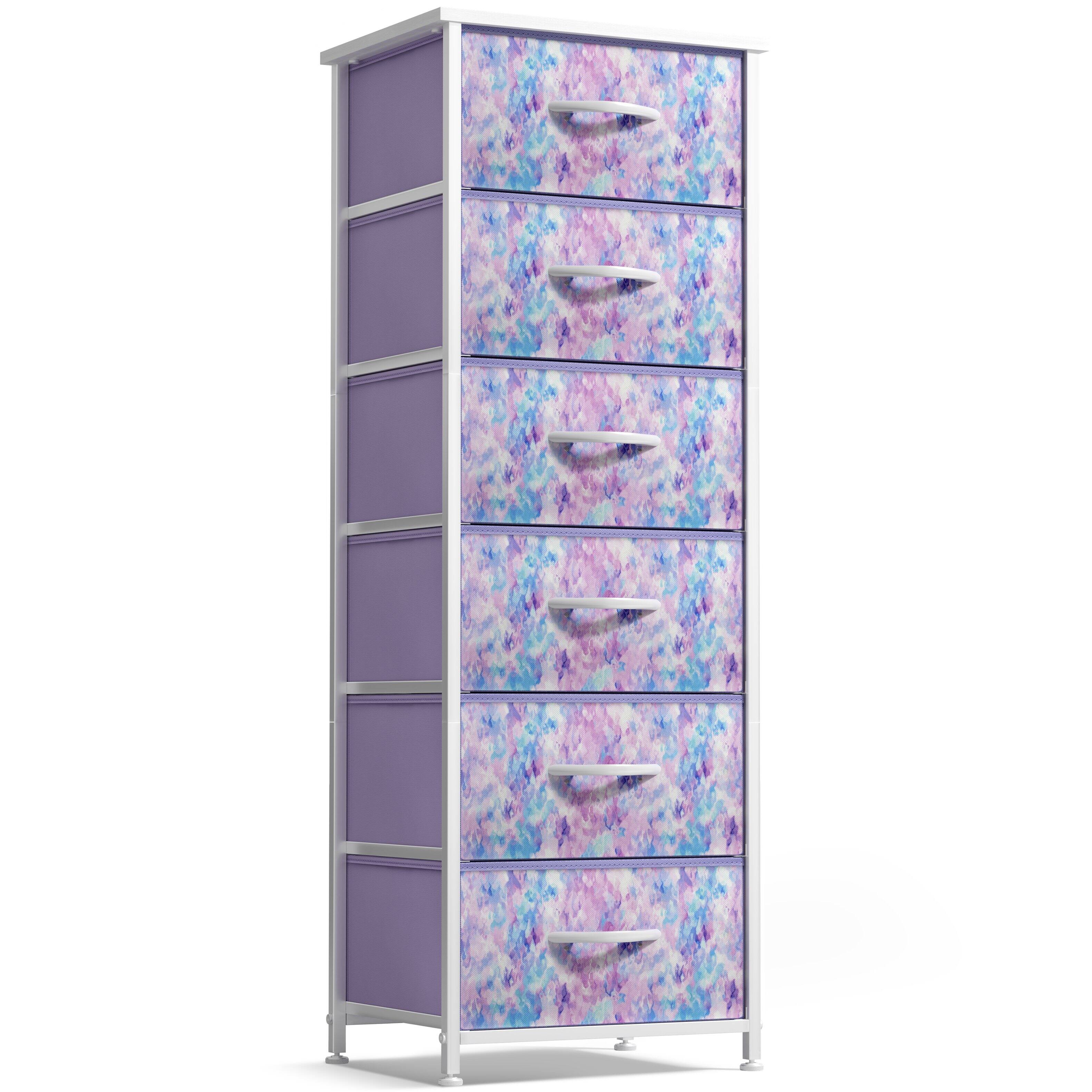 Front. Sorbus - Sorbus Narrow 6 Drawers Nightstand with Steel Frame, Wood Top, Easy Pull Fabric Bins for Home, Bedroom, Office & Dorm - Tie dye purple.