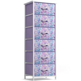 Sorbus - Narrow 6 Drawers Nightstand with Steel Frame, Wood Top, Easy Pull Fabric Bins for Home, Bedroom, Office & Dorm - Tie dye purple