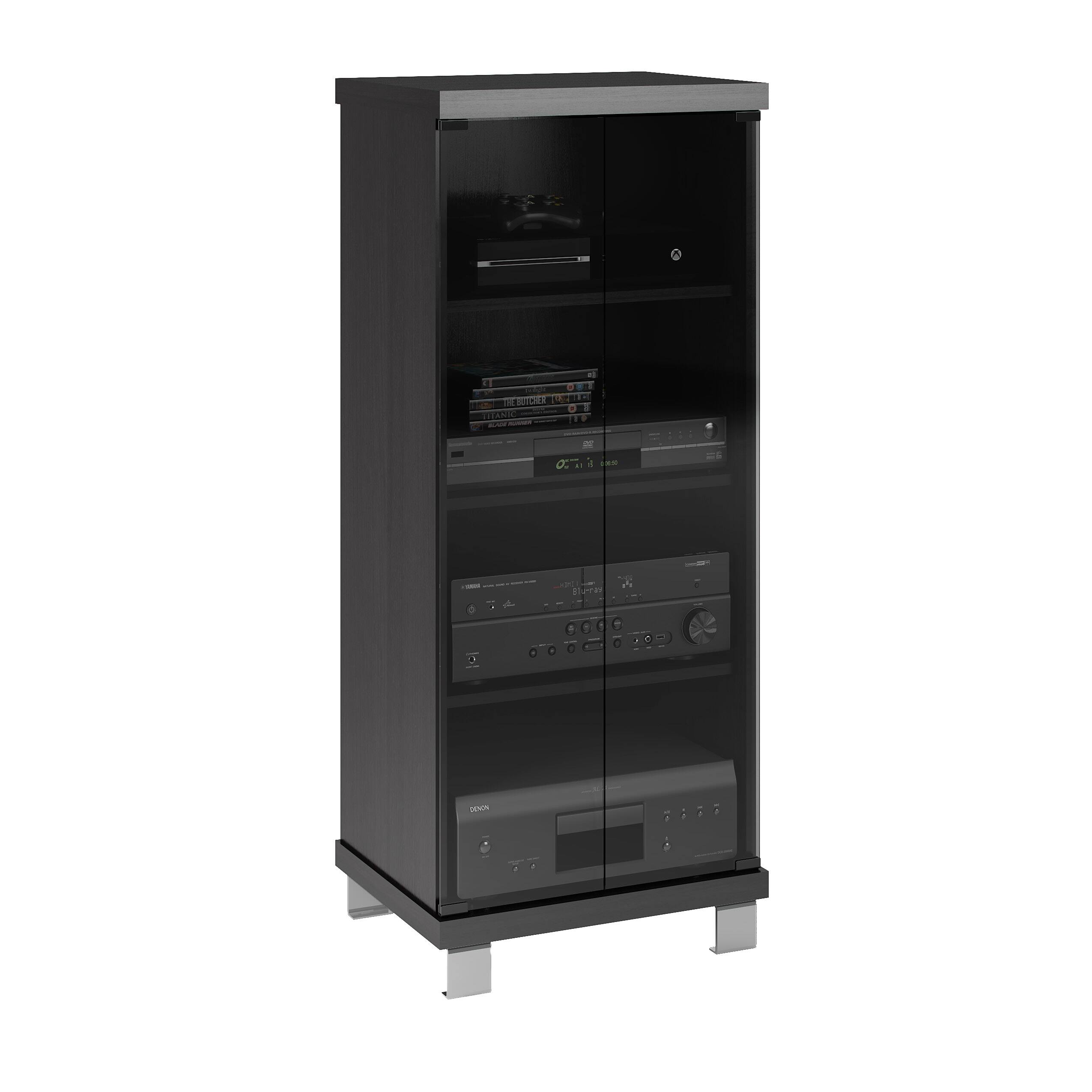 CorLiving - Holland Media Storage Cabinet with Glass Doors - Ravenwood Black