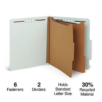 6 Fasteners  
2 Dividers  
Holds Standard Letter Size  
30% Recycled Material